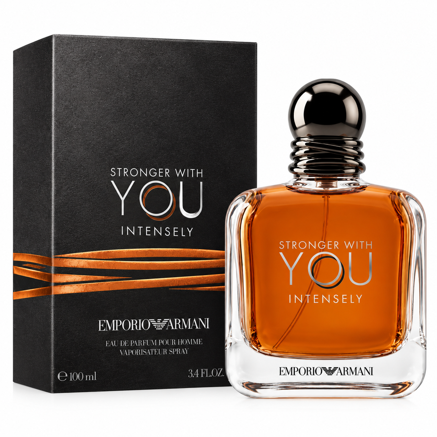 Perfume Giorgio Armani Stronger With You Intensely Eau de Parfum para hombre original con frasco y caja.