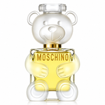 Frasco de perfume Moschino Toy 2 EDP para mujer con diseño de oso transparente.